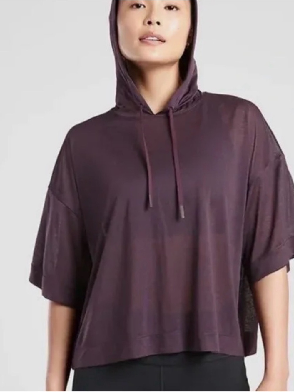 Athleta L Hooded Crop Top Sheer Plum